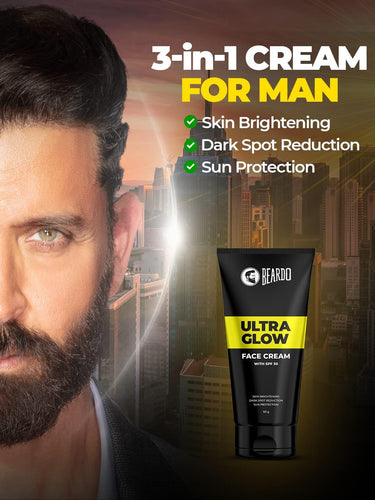 Beardo Ultraglow All in One Face Cream For Men with SPF 30, 60g | Aloe Vera With Vitamin E and Niacinamide for Skin Brightening & Dark Spots Reduction
